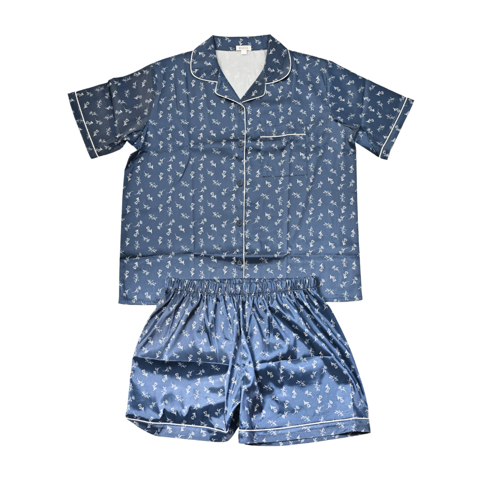 K&Co Satin Pyjama Set Size Medium  - NAVY DITSY